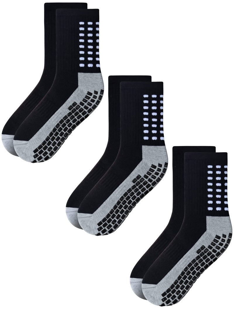 RATIVE Anti Slip Non Skid Slipper Hospital Crew Socks with grips for Adults Men Women (Large, 3 pairs-black) - Image 1